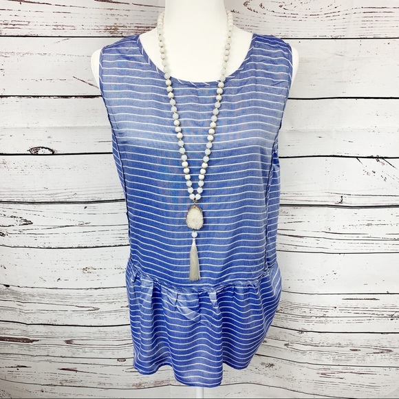 Ivanka Trump Tops - Ivanka Trump Blue & White Ruffle Sleeveless Blouse